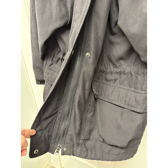 Vintage London Fog Fur Trim Parka Coat Black Hooded Winter Jacket Women’s Size M - Picture 6 of 13